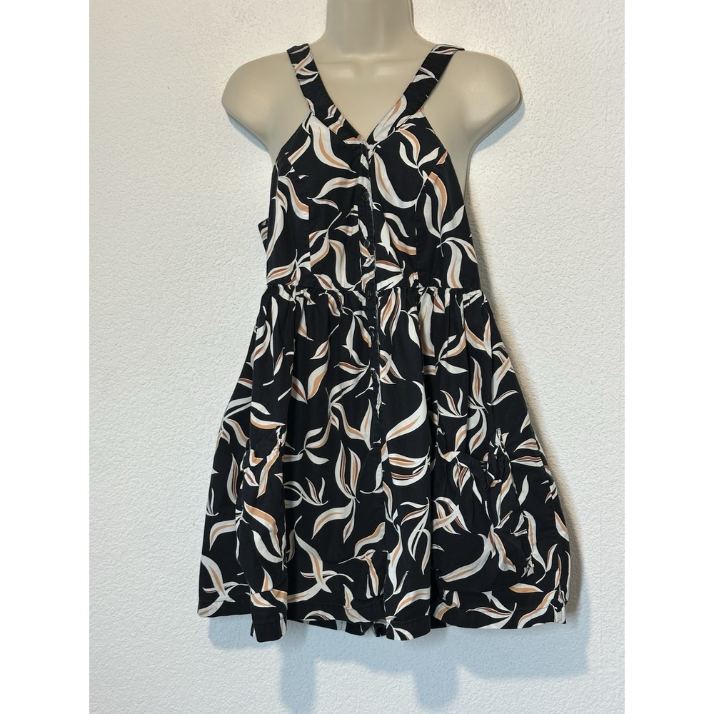 Anthropologie Hei Hei Palma Black Open Back Floral Leaf‎ Print Romper Sz Small